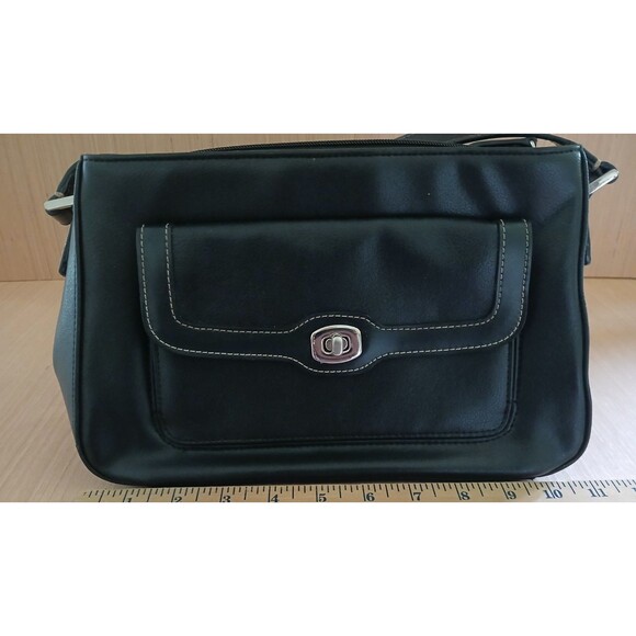 Liz Claiborne Black Shoulder Bag Adjustable Strap Front & Back Pockets - Picture 12 of 15